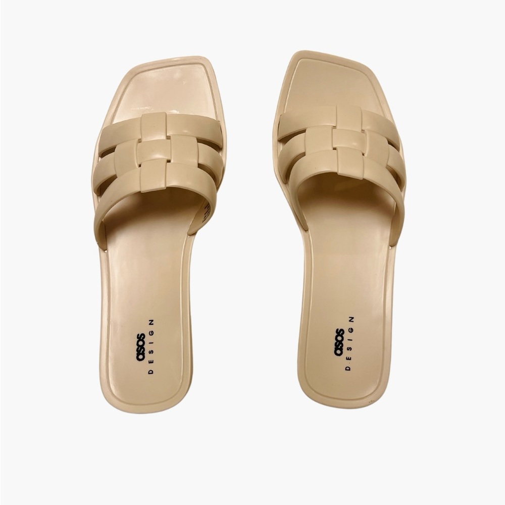 ASOS DESIGN Fame woven jelly flat sandals Beige 10 Wide Fit